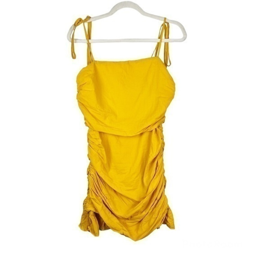 Lovers + Friends Mustard Yellow Side Ruched Mini Dress 100% Cotton Size Medium